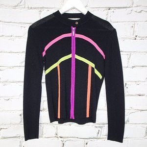 Y2K Black Zip Sweater with Neon Stripes